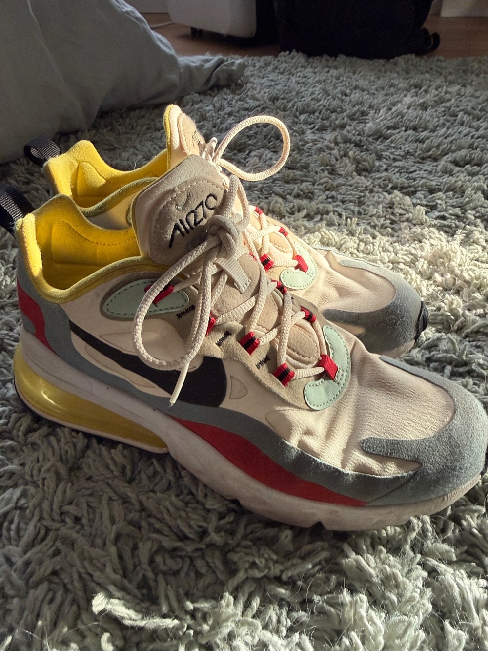 Nike Air Max 270 React Women’s Sneakers in Cream with Yellow, Red and Mint